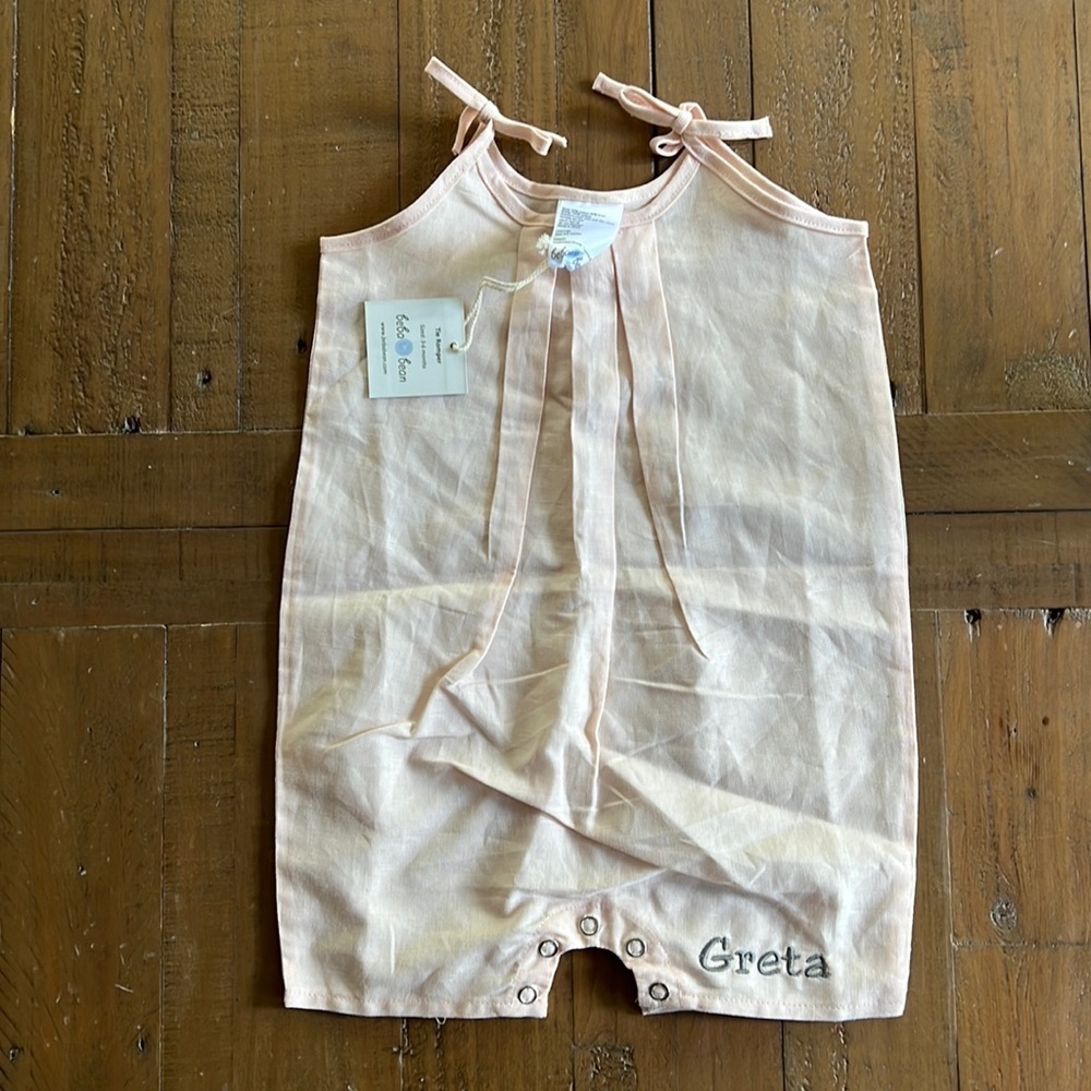 Beba bean pink linen blend tie romper “Greta”